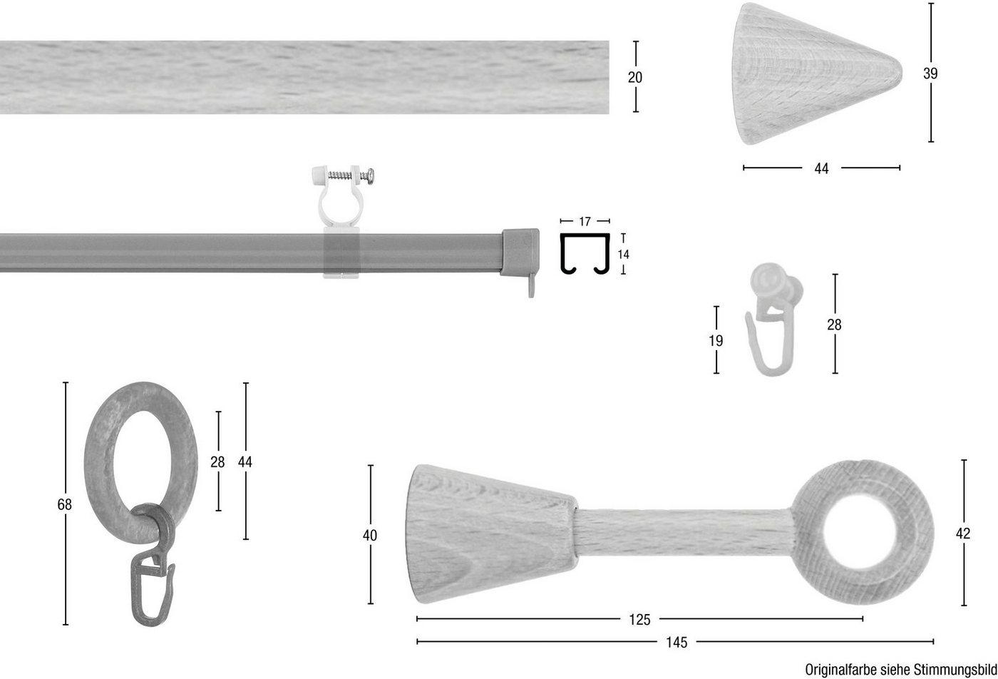 Gardinenstange Evi, GARESA, 2-läufig, Wunschmaßlänge, mit Bohren, Holz, Wunschmaßlänge, inkl. Ringe von GARESA
