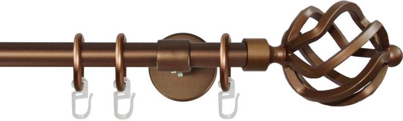 GARESA Gardinenstange RUSTIKA, Ø 16 mm, 1-läufig, Wunschmaßlänge, verschraubt, Metall, rustikale Vorhanggarnitur, verlängerbar, m. Ringe, Endknopf Korb von GARESA