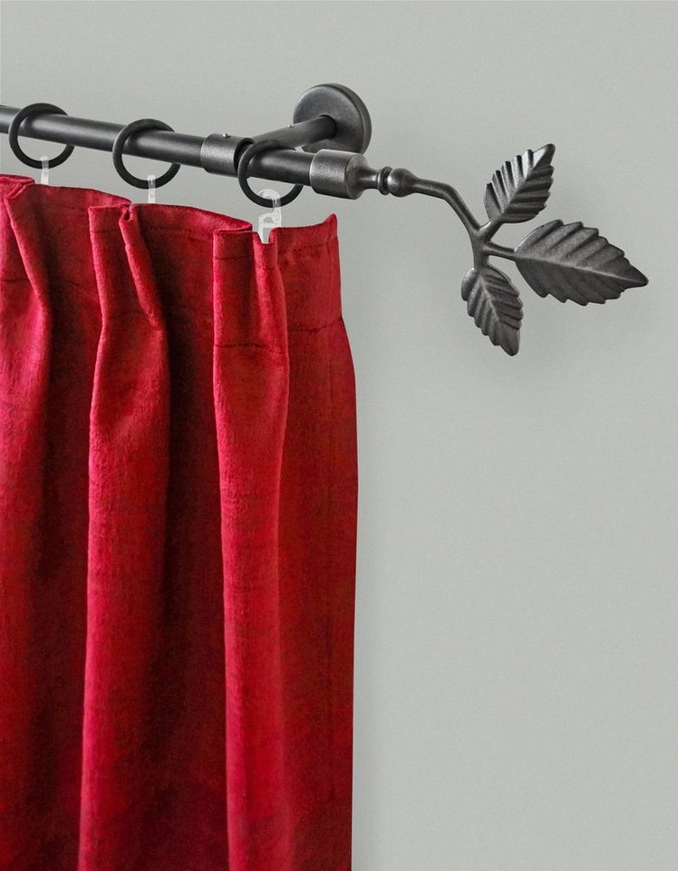 GARESA Gardinenstange RUSTIKA, Ø 16 mm, 1-läufig, Wunschmaßlänge, verschraubt, Metall, rustikale Vorhanggarnitur, verlängerbar, m. Ringe, Endk. Blatt von GARESA