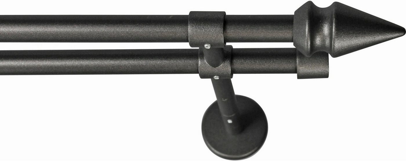 GARESA Gardinenstange SPYRNA, Ø 16 mm, 2-läufig, Wunschmaßlänge, mit Bohren, verschraubt, Holzwerkstoff, Metall, Vorhanggarnitur, verlängerbar, Spitze, ohne Ringe von GARESA