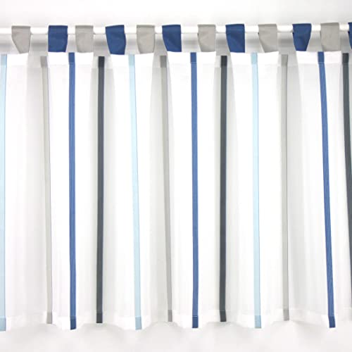 GARIMO Schlaufen-Scheibengardine mit Streifen in Blau- und Grautönen 50cm hoch 126cm breit von GARIMO