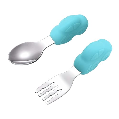 GARIOUANS 1 Paar Kinderbesteck Training und Lebensmittelechtem für Kleinkinder Leicht zu Reinigen für Selbstständiges Essen Himmelblau von GARIOUANS