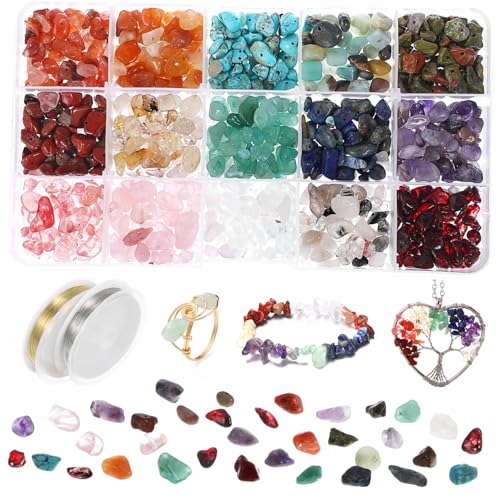 GARIOUANS 1 Schachtel DIY Schmuckset mit Natursteinen und Kupferdraht Farben Unregelmäßige Steine für Kreative Bastelprojekte für Armbänder Ringe Ohrringe und von GARIOUANS