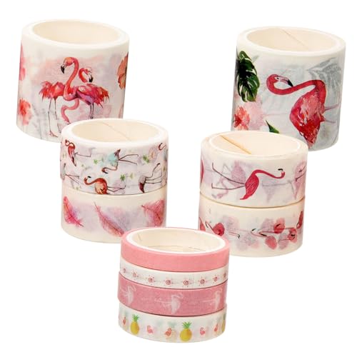 GARIOUANS 10 Rollen Vintage Washi Tape mit Flamingo Motiv Dünnes Leicht Abziehbares Klebeband für Scrapbooking DIY Bastelarbeiten und Geschenkdekoration Buntes Ästhetisches Masking Tape von GARIOUANS