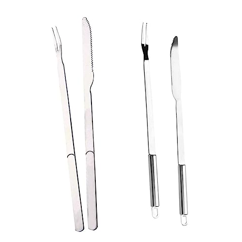 GARIOUANS 2 Sätze Grillbesteck Set Teiliges BBQ und Cutter Set mit Holzgriff für Grillen und Outdoor Kochen Leicht rutschfest und Ergonomisch Gestaltet für Stabilen Halt von GARIOUANS