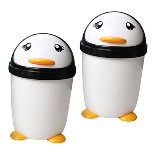 GARIOUANS 2 Stück Niedlicher Pinguin Abfalleimer mit Flip Deckel Kreativer Müllbehälter für Büro Auto Zuhause Abfallkorb für Kinderzimmer von GARIOUANS