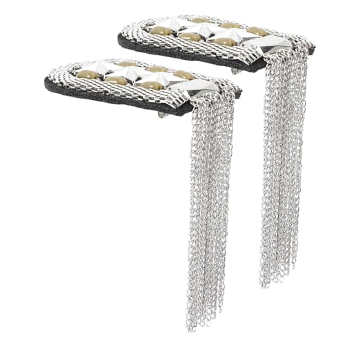 GARIOUANS 2 Stück Vintage Quasten Schulterabzeichen aus Metall mit Dangle Chain Edle Epauletten Broschen für Uniform Kostüm Festliche Anlässe Silberfarben Unisex von GARIOUANS