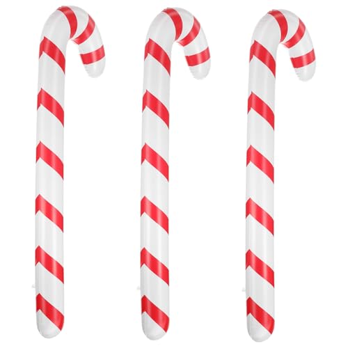 GARIOUANS 3 Stück Aufblasbare Weihnachtskrücken Rot Weiß mit Streifenmuster Dekorative Zuckerstangen für Weihnachtsdeko Innen und Außen Kreative Partydeko für Festliche Anlässe von GARIOUANS