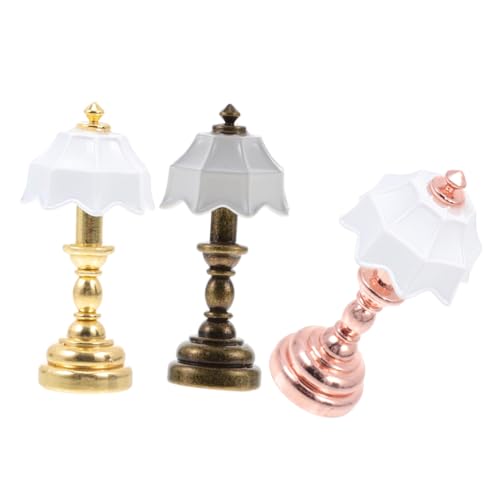 GARIOUANS 3 Stück Mini-Schreibtischlampenmodell Tisch Mini-Hauslampe Lichter Weiß für Mini zartes Nachttischlicht Mini-Nachttischlampe aus Metall kleine Tischlampe Miniaturlampen von GARIOUANS