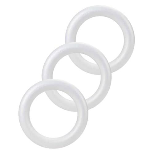 GARIOUANS 3 Stück Teiliges Runde Schaumstoffkranzringe Leichte Polystyrolringe für DIY Basteln Vielseitig Einsetzbar für Hochzeits und Blumenarrangements Weiße Dekorationskreise von GARIOUANS
