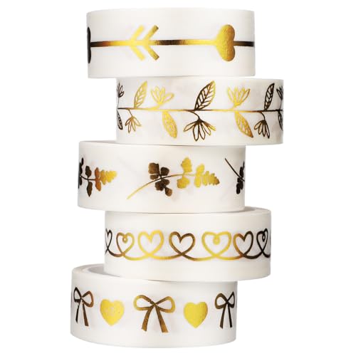 GARIOUANS 5 Rollen Washi Tape mit Bronzing Optik Dekoratives Klebeband für Scrapbooking DIY Basteln Journal und Tagebuch Buntes Masking Tape mit Starker Haftung aus Premium Papiermaterial von GARIOUANS