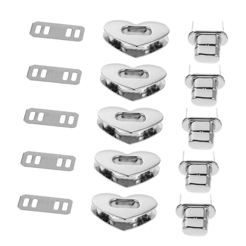 GARIOUANS 5 Sätze Herzförmige Drehverschluss Metallverschluss Drehverschluss für DIY Taschen Handtaschen Verschluss Zubehör Silber von GARIOUANS