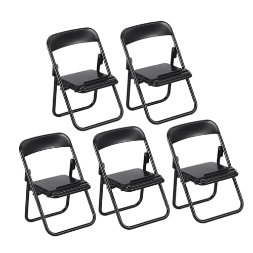 GARIOUANS 5 Stück MINI STUHR-förmiger Mobilfunkhalter Sitz Klappstuhl Miniaturstühle Blau Mini-Stühle kreativer Stuhl telefonhalter Mikrolandschaftsdekor Mini-Möbelmodell Plastik Schwarz von GARIOUANS
