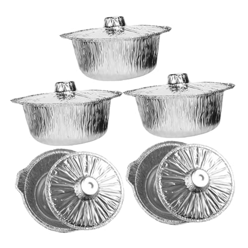 GARIOUANS 5 Stück Teiliges Aluminium Folien Pfannen mit Deckel Hitzebeständig Stapelbar Vielseitig Einsetzbar für Camping Grillen Backofen und Kühlschrank Mittlere von GARIOUANS