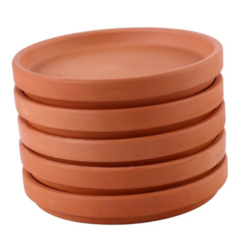 GARIOUANS 5 Stück Teiliges Terrakotta Pflanzgefäß Untersetzer Runde Blumentopf Tabletts wasserdichte Pflanzschalen für Innen und Außenbereich Schmutzabweisend Bodenschonend von GARIOUANS
