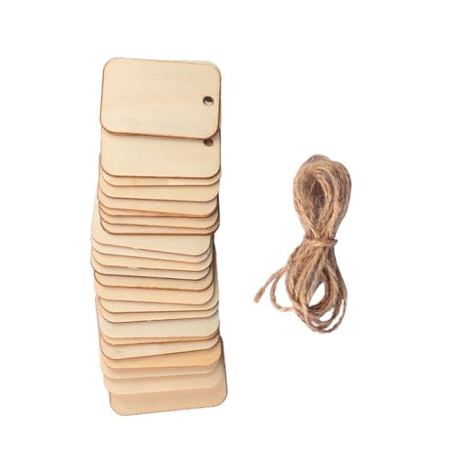 GARIOUANS 50 Stück DIY Holzanhänger mit Hanfschnur Natürliche Holzchips Quadratische Holzschilder zum Basteln Vielseitige Dekoration für Geschenke Hochzeit Party Namensschilder und Heimdeko von GARIOUANS