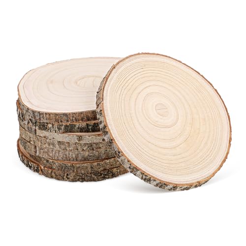 GARIOUANS 8 Stück Teiliges Naturbelassene Holzscheiben mit Rinde Glatte Oberfläche Einzigartige Maserung Vielseitig für Bastelprojekte Dekoration und Holzkunst von GARIOUANS