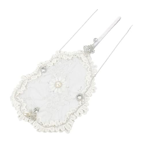 GARIOUANS Blumen Und Perlenfächer Handfächer Floral Elegant Hochzeits Spitzenfächer Tragbarer Handfächer Stickerei Fächer Dekorativer Fächer Bestickter Runder Fächer von GARIOUANS