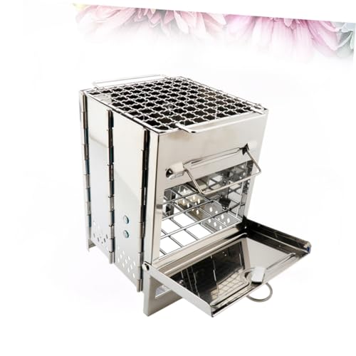 GARIOUANS Edelstahl Quadratischer Holzofen Klappbarer Tragbarer Grill für Outdoor Camping Barbecue Hitzebeständig Rostfrei mit Großer Öffnung zur Effizienten Luftzirkulation zum Grillen von von GARIOUANS