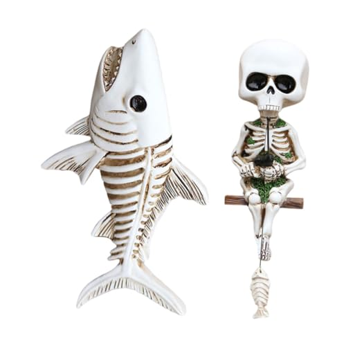GARIOUANS Halloween Skelett Figurine aus Stabilem Resin Sitzender Schädel und Kreativer Skeletthai Dekorative Wandkunst für Wohnzimmer Büro und Halloween GARIOUANS Halloween Skelett Figurine aus Stabilem Resin Sitzender Schädel und Kreativer Skeletthai Dekorative Wandkunst für Wohnzimmer Büro und Halloween von GARIOUANS