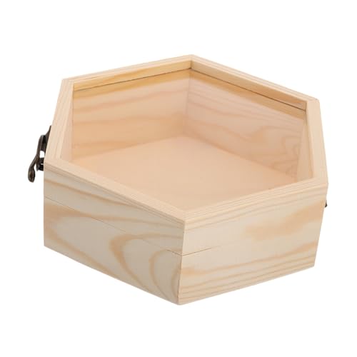 GARIOUANS Holzbox Sechseckig mit Glasdeckel Rustikale Aufbewahrungsbox aus Kiefernholz Vielseitiger Schmuck Trockenblumen Organizer Dekorative Geschenkbox für Zuhause von GARIOUANS