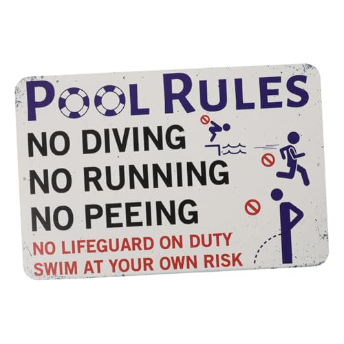 GARIOUANS Pool Regeln Schild aus Metall Wetterfestes Blechschild mit Lustigem Design Dekorative Wanddeko für Schwimmbad und Garten Sicherheitswarnung für Outdoor Swimmingpool von GARIOUANS