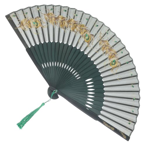 GARIOUANS Retro Faltbarer Handfächer mit Pfauenmuster Faltbarer Handtuch fächer aus Stabiles Vintage Design Doppelseitig Bedruckt für Tanz Dekoration und Geschenk von GARIOUANS