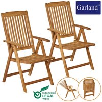 2er Set Gartenstuhl Bari Teak Holz Wetterfest 5-Fach Verstellbar Klappbar Klappstuhl Gartensessel Balkonstuhl - Garland von GARLAND