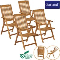 Garland 4er Set Gartenstuhl Bari Teak Holz Wetterfest 5-Fach Verstellbar Klappbar Klappstuhl Gartensessel Balkonstuhl von GARLAND