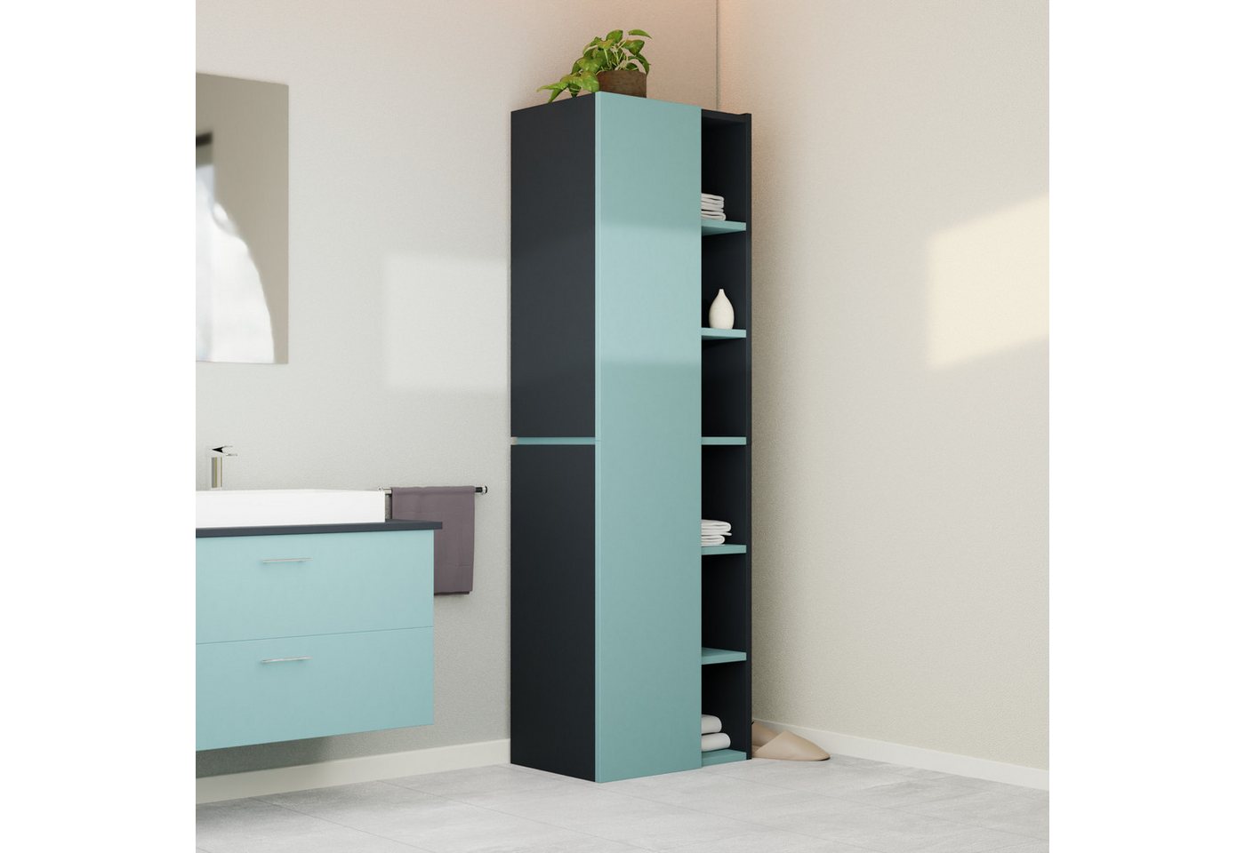 GARLIVO Badezimmer-Set Badezimmerschrank GLC1, hängend, stehend, Grün, Hochschrank, Breite 50cm von GARLIVO