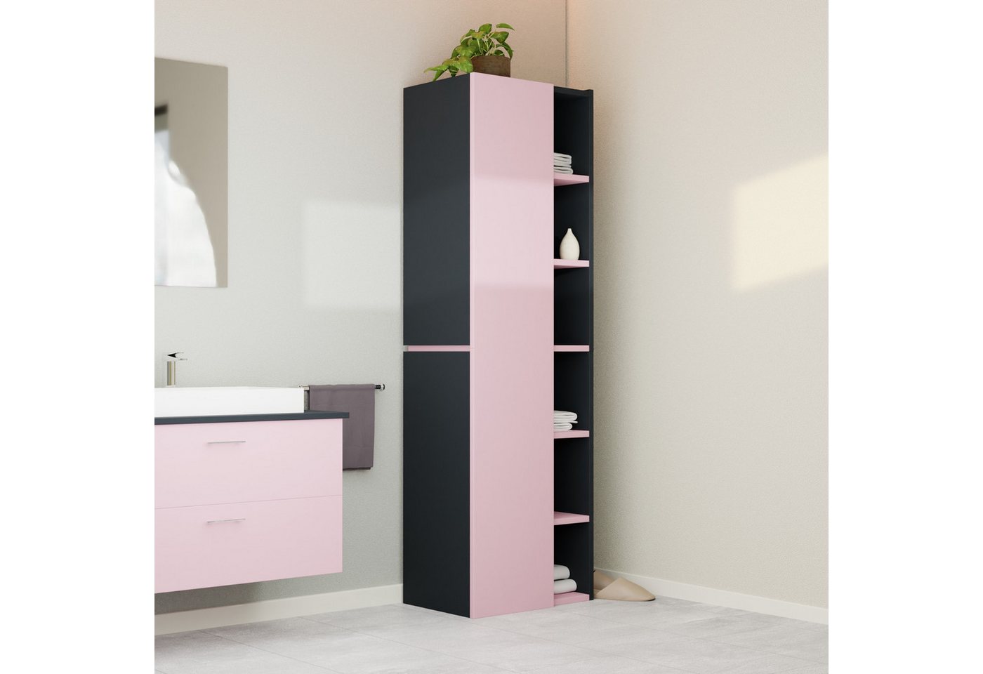 GARLIVO Badezimmer-Set Badezimmerschrank GLC1, hängend, stehend, Rose, Hochschrank, Breite 50cm von GARLIVO