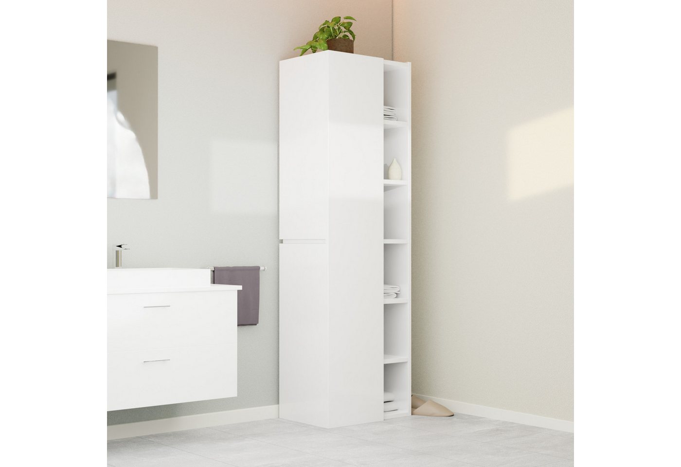 GARLIVO Badezimmer-Set Badezimmerschrank GLC1, hängend, stehend, Weiß, Hochschrank, Breite 33 cm von GARLIVO