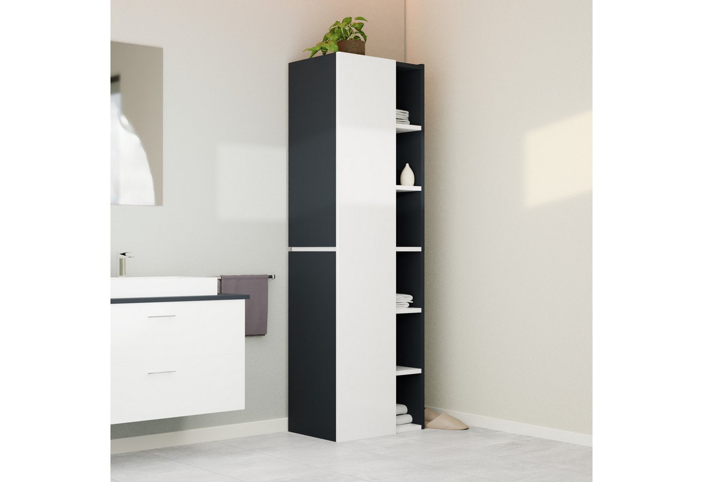 GARLIVO Badezimmer-Set Badezimmerschrank GLC1, hängend, stehend, Weiß, Hochschrank, Breite 33 cm von GARLIVO