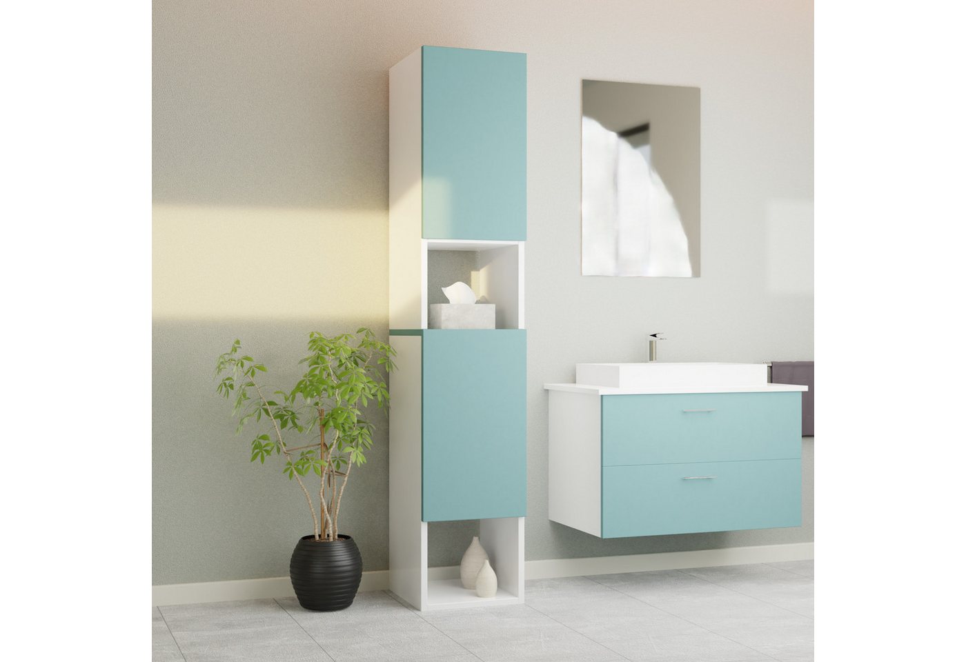 GARLIVO Badezimmer-Set Badezimmerschrank GLC2, hängend, stehend, Grün, Hochschrank, Breite 31,5 cm von GARLIVO