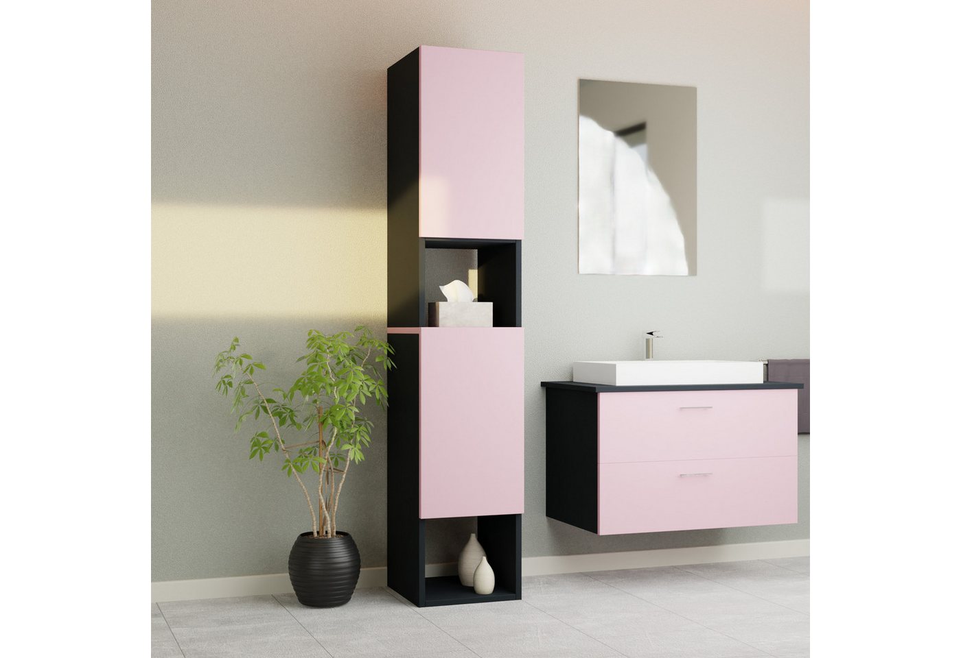 GARLIVO Badezimmer-Set Badezimmerschrank GLC2, hängend, stehend, Rose, Hochschrank, Breite 31,5 cm von GARLIVO