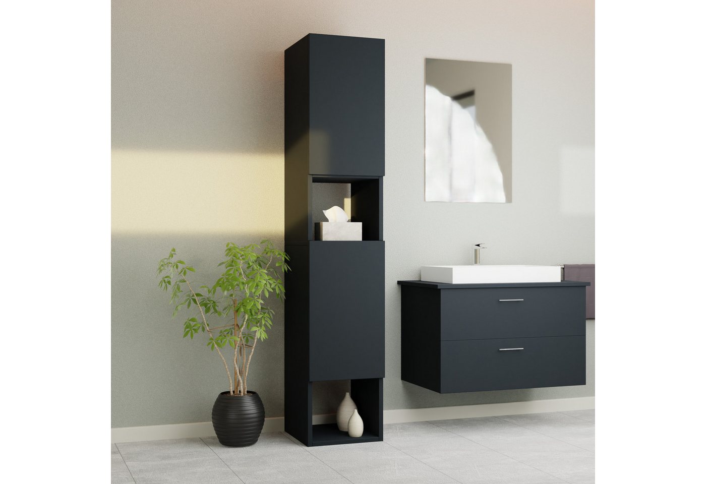GARLIVO Badezimmer-Set Badezimmerschrank GLC2, hängend, stehend, Anthrazit, Breite 31,5 cm von GARLIVO
