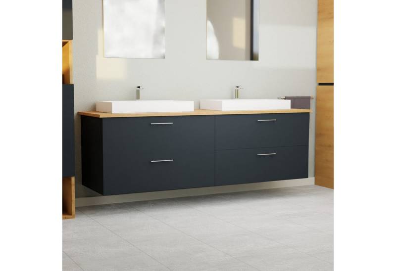 GARLIVO Waschbeckenunterschrank GLA-160 mit Schubladen, Badezimmer Waschtischunterschrank, Schwarz Breite 160 cm, Soft-Close, Push-to-Open/ Tip-On, Hängend von GARLIVO