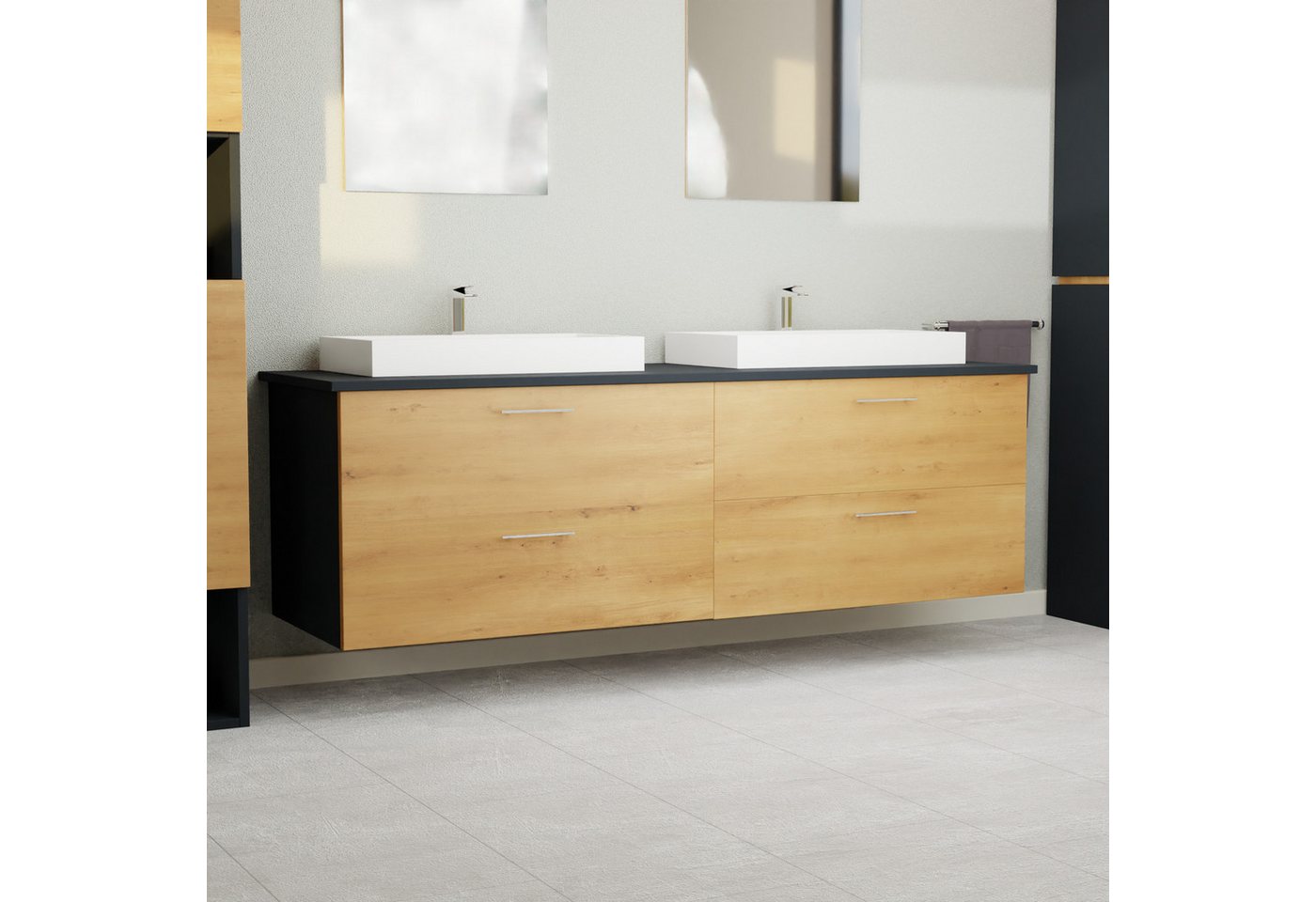 GARLIVO Waschbeckenunterschrank GLA-160 mit Schubladen, Badezimmer Waschtischunterschrank, Schwarz Breite 160 cm, Soft-Close, Push-to-Open/ Tip-On, Hängend GARLIVO Waschbeckenunterschrank GLA-160 mit Schubladen, Badezimmer Waschtischunterschrank, Schwarz Breite 160 cm, Soft-Close, Push-to-Open/ Tip-On, Hängend von GARLIVO