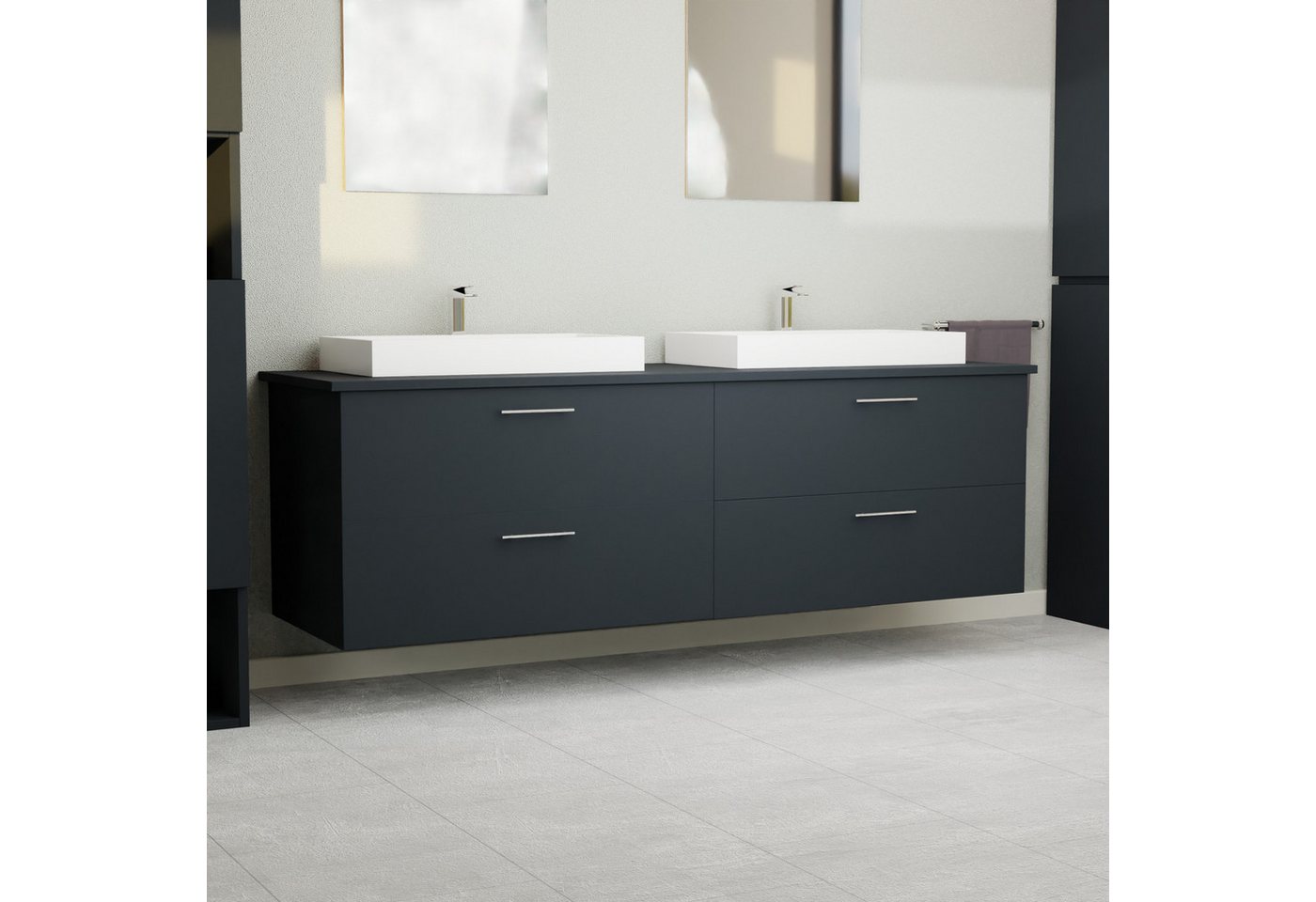 GARLIVO Waschbeckenunterschrank GLA-160 mit Schubladen, Badezimmer Waschtischunterschrank, Schwarz Breite 160 cm, Soft-Close, Push-to-Open/ Tip-On, Hängend GARLIVO Waschbeckenunterschrank GLA-160 mit Schubladen, Badezimmer Waschtischunterschrank, Schwarz Breite 160 cm, Soft-Close, Push-to-Open/ Tip-On, Hängend von GARLIVO