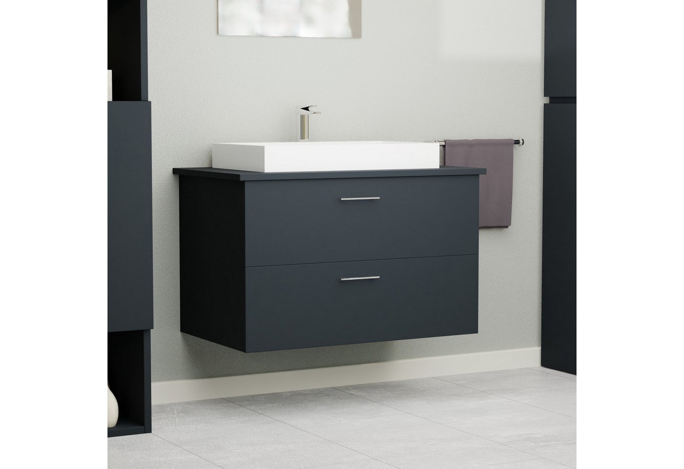 GARLIVO Waschbeckenunterschrank GLA-80 mit Schubladen, Badezimmer Waschtischunterschrank, Schwarz Breite 84 cm, Soft-Close, Push-to-Open/ Tip-On, Hängend GARLIVO Waschbeckenunterschrank GLA-80 mit Schubladen, Badezimmer Waschtischunterschrank, Schwarz Breite 84 cm, Soft-Close, Push-to-Open/ Tip-On, Hängend von GARLIVO