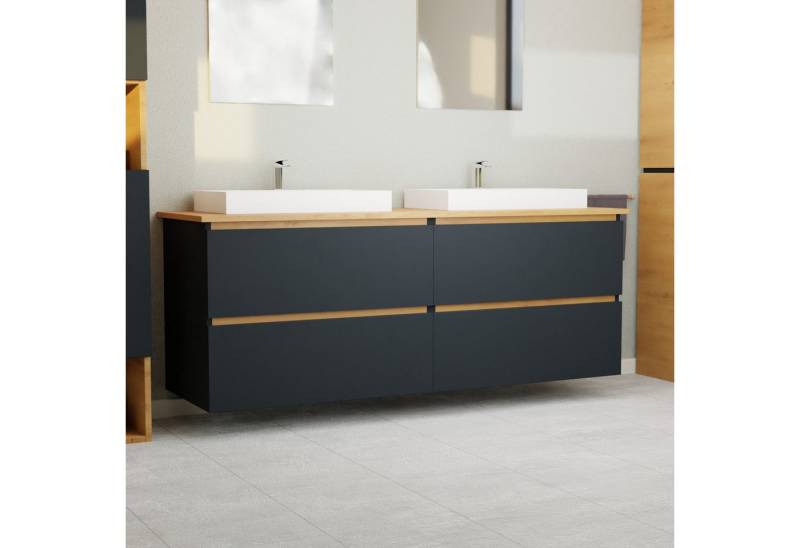 GARLIVO Waschbeckenunterschrank GLB-160 mit Schubladen, Badezimmer Waschtischunterschrank, Schwarz Breite 160 cm, Soft Close, Push-To-Opten/Tip On, Hängend GARLIVO Waschbeckenunterschrank GLB-160 mit Schubladen, Badezimmer Waschtischunterschrank, Schwarz Breite 160 cm, Soft Close, Push-To-Opten/Tip On, Hängend von GARLIVO