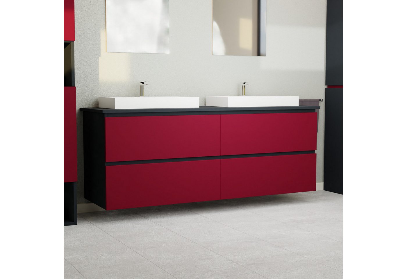 GARLIVO Waschbeckenunterschrank GLB-160 mit Schubladen, hängend, Rot Breite 160cm von GARLIVO