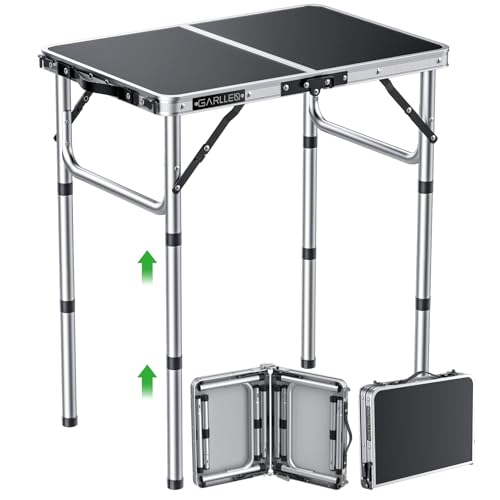 GARLLEN Campingtisch klappbar, 58x40cm & 3 einstellbare Höhen(26/48/70cm), Klapptisch Camping Tisch, Tragbar Beistelltisch Grilltisch Gartentisch Picknicktisch für Camping Picknick Garten(Silber) von GARLLEN