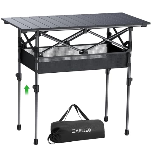 GARLLEN Campingtisch klappbar, 82x40cm & 2 Höhenverstellbar(44/70cm), Aufrollbare Tischplatte, abnehmbar Klapptisch aus Stahl, Falttisch Grilltisch Beistelltisch Gartentisch Picknicktisch inkl. Tasche von GARLLEN