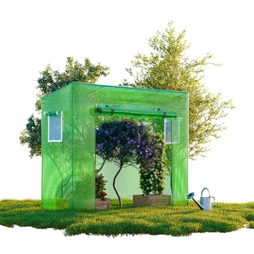 GARMIO® Foliengewächshaus Tomatengewächshaus CUTRO Winterfest, 200x77x169 cm, Treibhaus mit Gitternetzfolie, Schrägdach, 2 Fenster von GARMIO