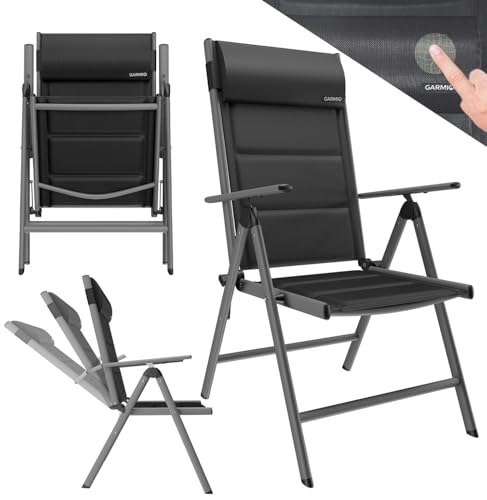 GARMIO® Gartenstuhl Florenz Schwarz, 7-Fach verstellbar, klappbar, inkl. höhenverstellbares Nackenkissen, für Terrasse oder Garten von GARMIO