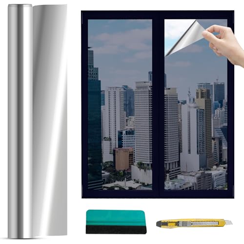 GAROMIA Sonnenschutzfolie Fenster Innen oder Außen Spiegelfolie 40x200cm Silber Reflektierende Fensterfolie Thermofolie Fenster Gegen Hitze Wärmeschutzfolie Selbstklebend Sonnenschutz Hitzfolie von GAROMIA
