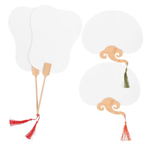 GAROZATION 4 Stück Teiliges DIY Handfächer Doppelseitig Beschichtete Blanko-papierfächer zum Bemalen Handliche Fächer mit Langem Griff für Malerei Dekoration Hochzeit und von GAROZATION