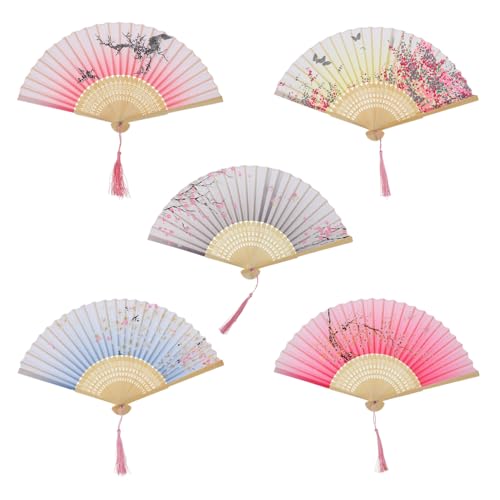 GAROZATION 5 Stück Teiliges Japanischer Stil Faltfächer mit Floralem Retro-Muster Leichter und Langlebiger Handfächer für Sommer Strand und Party Stilvolle Vintage Fächer in Zufälligem Design von GAROZATION