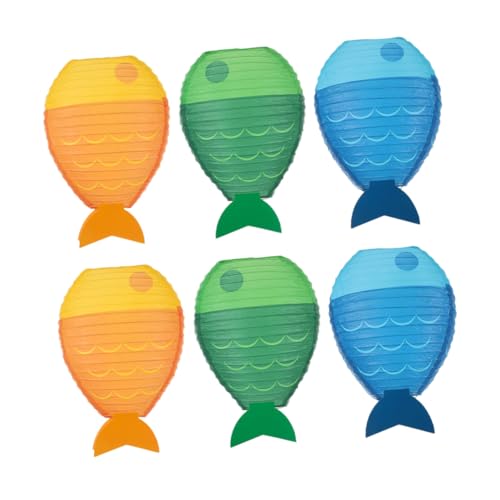 GAROZATION 6 Stück Fischförmige Papierlaternen Deko Zum Aufhängen Für Party Geburtstag Kinderzimmer Kreative Meeresthema Dekoration Blau Grün Gelb von GAROZATION